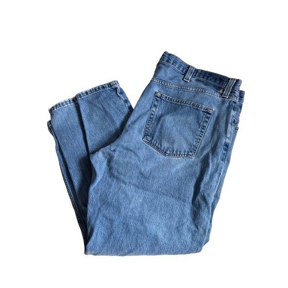 Eddie Bauer size 40X30 medium wash zip front straight leg jeans FLAW - Picture 3 of 9